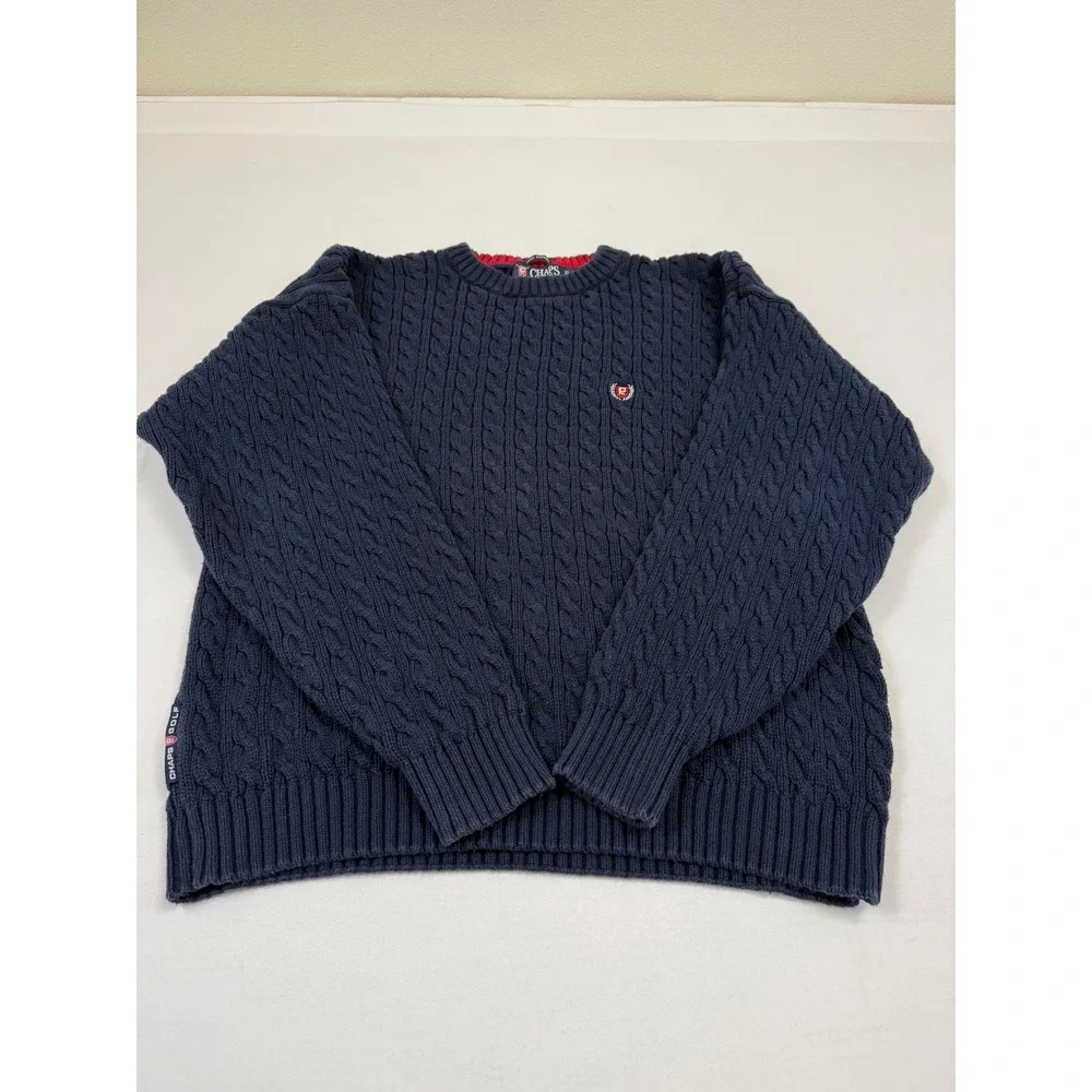 Vintage Chaps Ralph Lauren Golf Navy Blue Cable Knit Cotton Sweater Mens Size XL